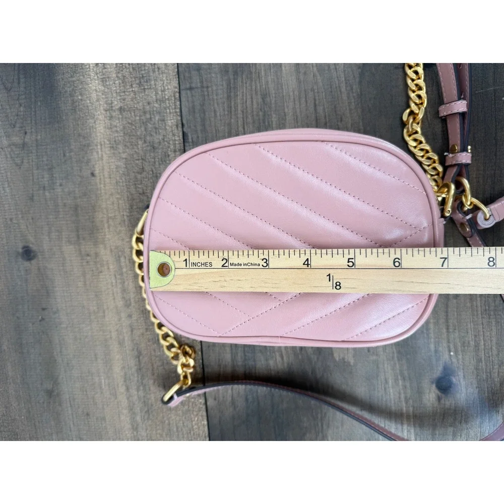 Tory Burch Kira Chevron Small Camera Bag Pink Moon Quilted Leather Crossbody
